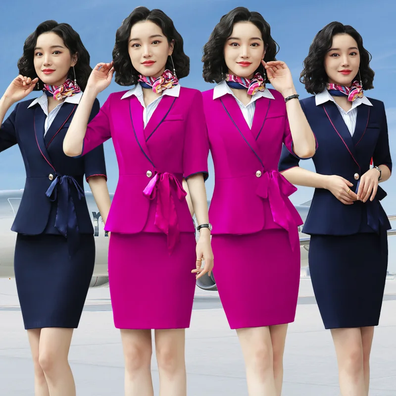

2020 Spring And Summer New Style Wear WOMEN'S Suit-Style High-Speed Rail Stewardess Uniforms Three-piece Set Hotel Beauty Work C