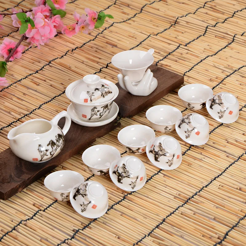 

Whole Set Ceramic Kung Fu Tea Set Office Household Ceramic Tea Utensil Customizable Logo