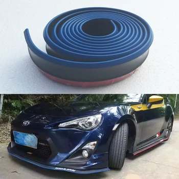 

Universal Blue With Black Rubber Front lip Splitter Chin Spoiler Side Skirt Body Kit Trim 2.5Meters for Audi BMW Volkswagen Benz