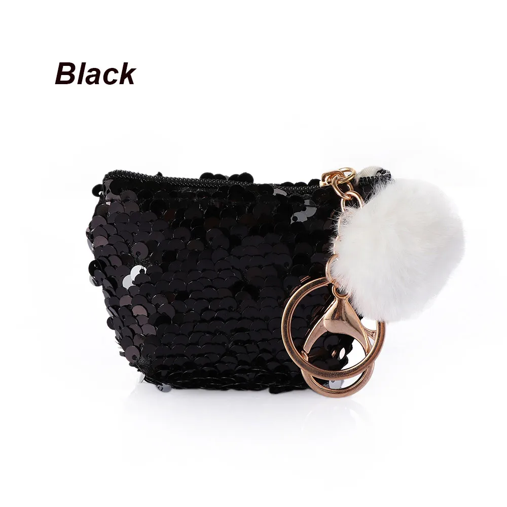 black Модный мини-кошелек с блестками на застежке, клатч, Портативный Женский кошелек с блестками, кошельки для монет, сумки, держатель для карт, ключей, сумки для наушников - Цвет: black