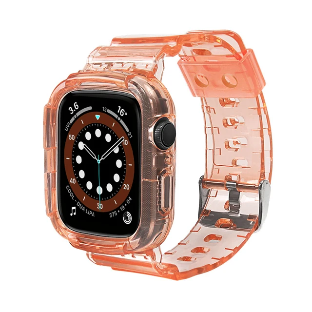 Case+Strap For Apple Watch Band 40mm 44mm 42mm 38mm Accessories Soft Transparent Bracelet iWatch for iWatch Series 6 5 4 3 2 1 Orange