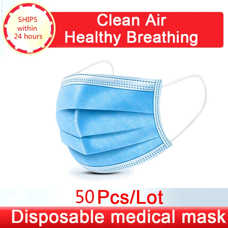

50pcs/pack Non Woven Face Mask 3 Layer Medical dental Earloop Activated Carbon Anti-Dust Face Surgical Masks 2020