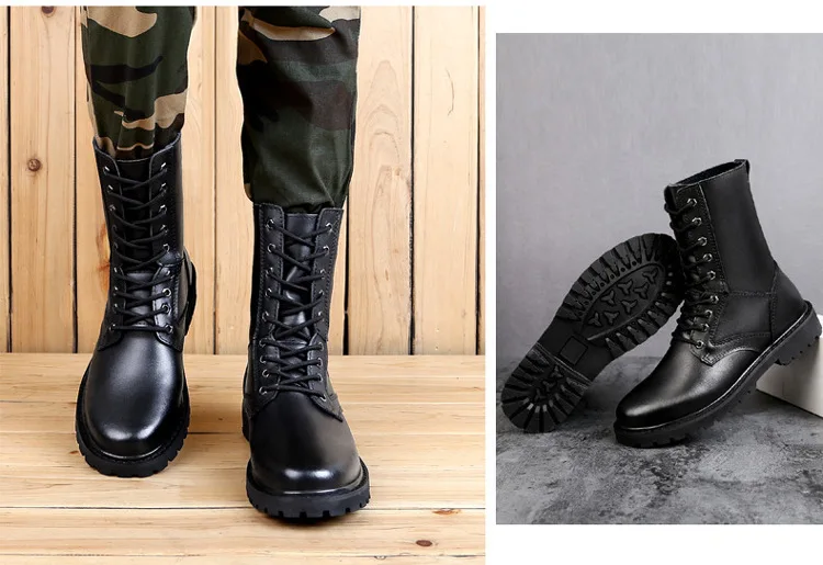 Мужские ботинки в байкерском стиле натуральные кожаные военные ботинки на меху длинные ботинки черные мужские ботинки в стиле панк на шнуровке мужские ботинки