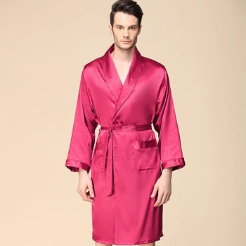 

New Leisure Satin Bathrobe Men Summer Autumn Silk Robes Mens Pajamas Kimono Home Bath Gown Male Nightgown Plus Size 5XL