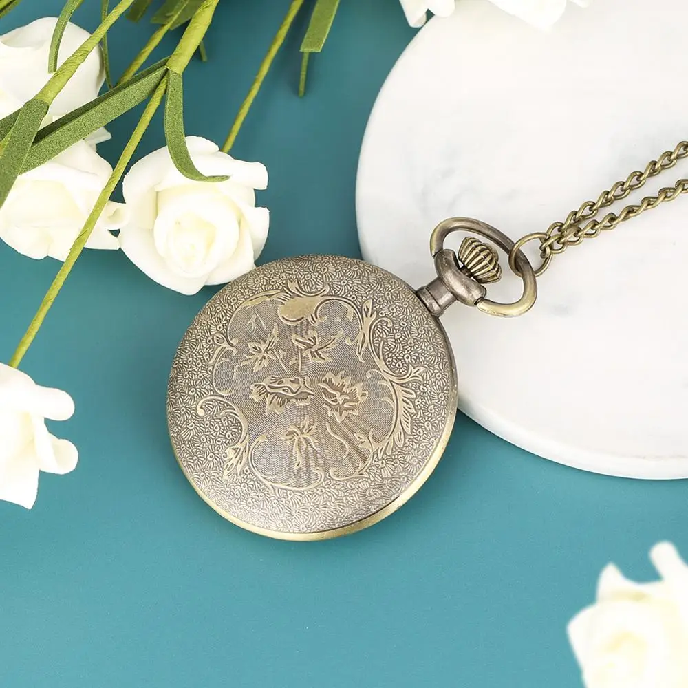 Open Face Fob Watch Quartz Analog Roman Numerals Pocket Watches Chain Durable Alloy Pocket Clock Mens 2