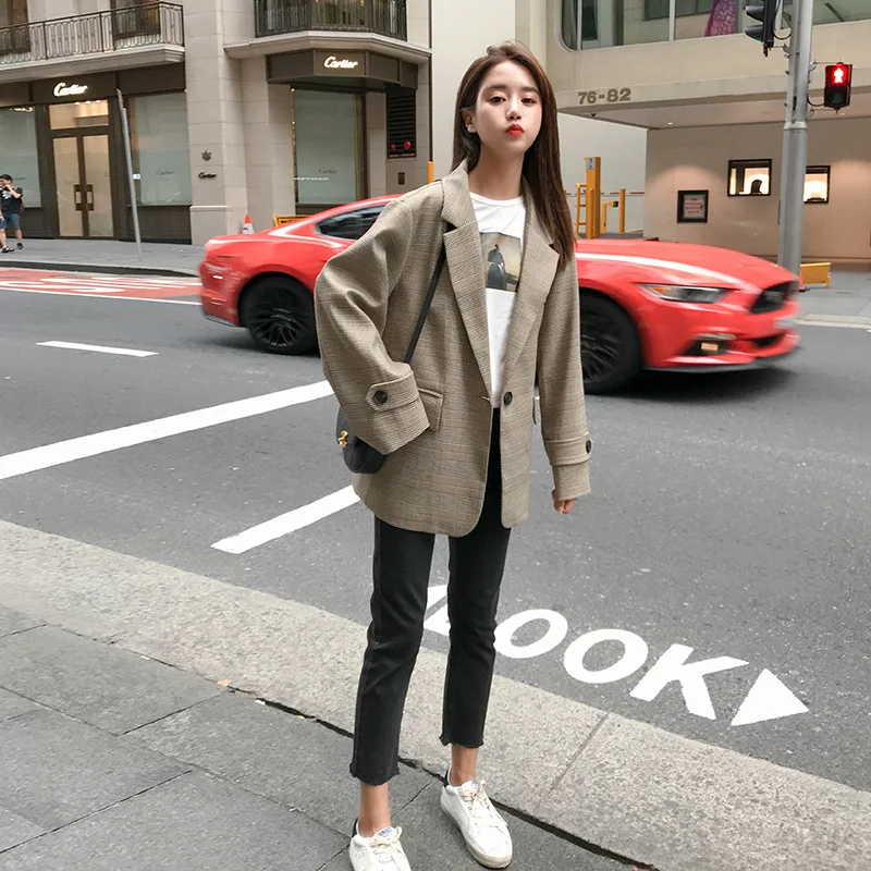 

CHIC Thousands of Birds Retro Small Suit Women's 2019 Spring And Autumn New Korean Loose-Fit Casual Suit Students Coat