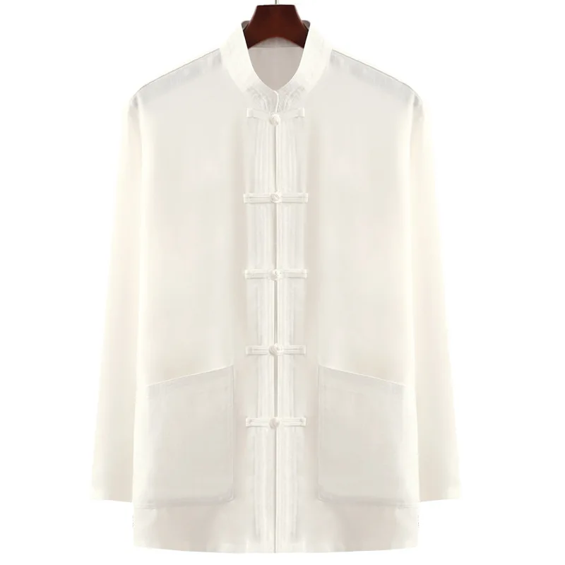 Традиционный китайский стиль вышивка дракон блузка Hanfu Wu Tang костюм для мужчин кунг-фу футболки Топы Куртки Чонсам новогодние пальто - Цвет: White Shirt