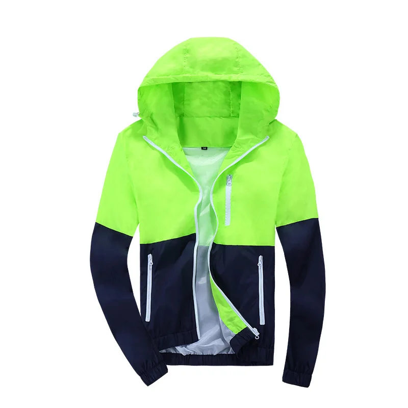 

Spring Summer Bomber Jacket Men Casual Patchwork Windbreaker Zipper Thin Hooded Coat Outwear Male Jacket