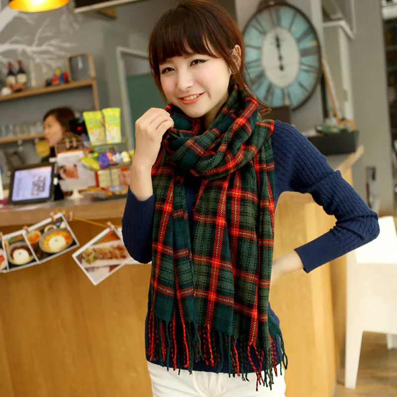 Women's Winter New Plaid Women Scarves Tippet Wraps Ladies Scarf Classic Tassels Solid Warm Neckerchief Shawls Men femme