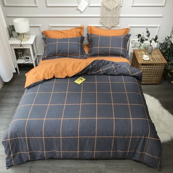

2020 New Checker Design Cotton Sanding Fabric Bedding Set Quilt Cover Queen Size King Size Duvet Cover Set