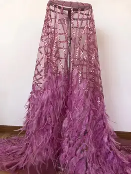 

5 Yard 3d pink lace fabric with feather lace tassel! 2020 Luxury women dress lace material good quality!YYZ98632