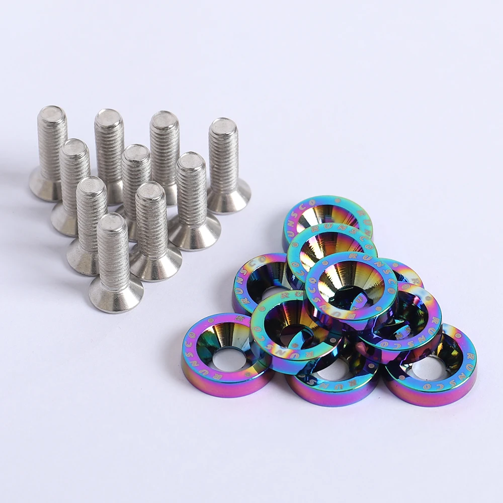 10Pcs/Pack fender washers Aluminum M6 Fender Washers and Bolt License Plate Frame Washer Bolts Honda Nissan Bmw