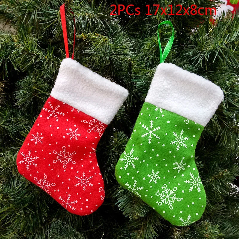 2PCs 17x12x8cm Большой Рождественский чулок носки Санта-Клауса клетчатая Мешковина подарочная упаковка Рождественская елка украшение Новогодний подарок конфеты сумки - Цвет: 2PCs 17x12x8cm