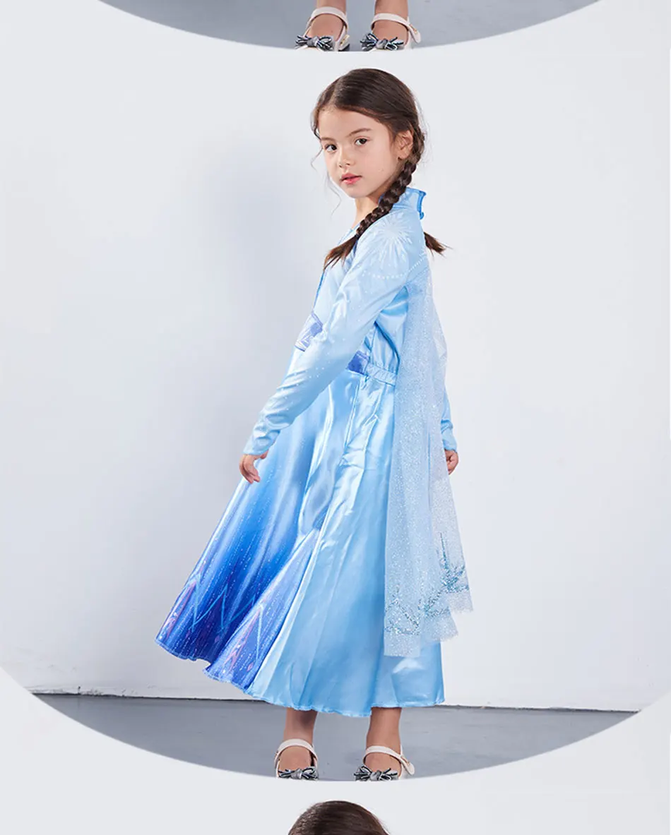 «Холодное сердце» 2 Эльзы для девочек детское праздничное платье принцессы Косплэй изображением Эльзы из мультфильма «Холодное сердце» костюмы, платья с длинными рукавами, голубого цвета для детей Fantasia мяч платье Анны из мультфильма
