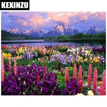 

Mountain Scenery Safflower Diamond Painting Snow Mountain Flowers DIY 3D Diamond Embroidery Pictures Of Beads Coloring By Number
