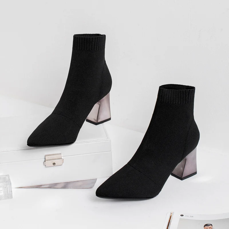 

Socks Boots Small Short Boots Woman Autumn 2019 With Sharp High With Thin Boots Elastic Knitting Single Boots