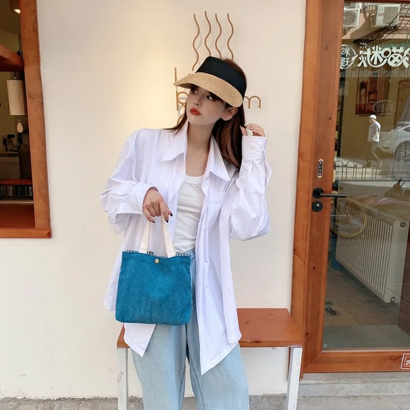 New Portable Retro Female Bag College Style Morandi Color Small Bag Hand-Carrying Cosmetic Corduroy Lunch Coin Purse