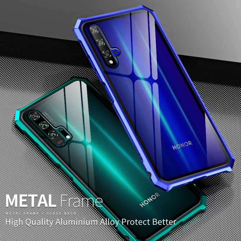 Роскошный металлический бампер чехол для huawei Honor 20 Pro прозрачная стеклянная