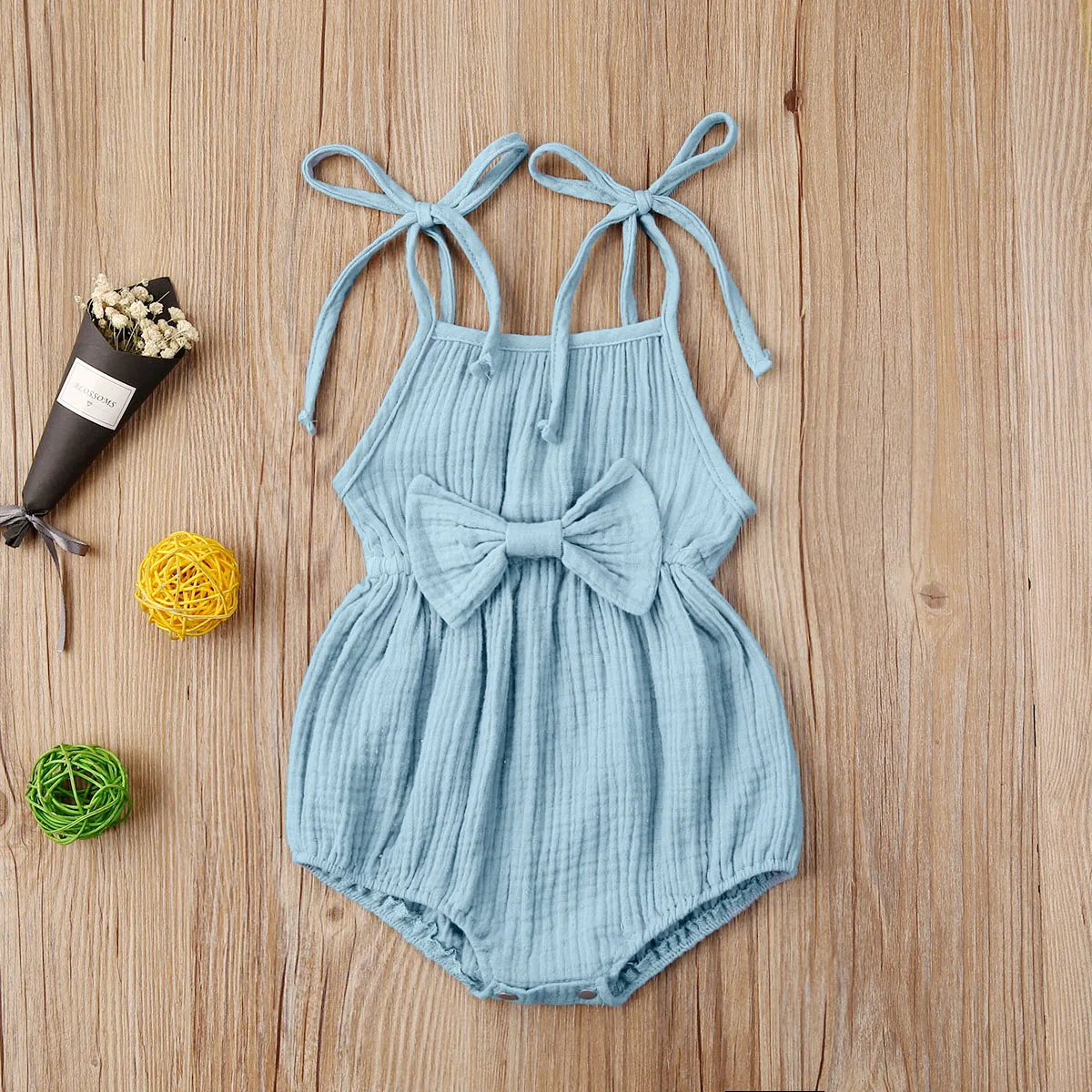 2020 Baby Summer Clothing  Newborn Baby Girl Cute Clothes Srap Romper Cotton Linen Solid Jumpsuit Bowknot Outfits Set Soft - 5