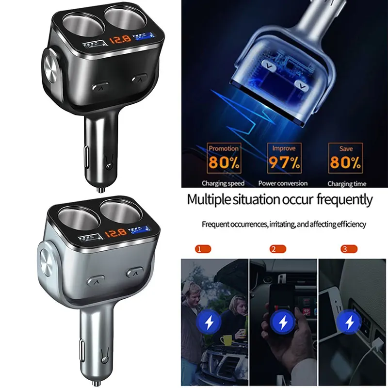 Поворотный Автомобильный прикуриватель DC12/24 V 5 V/2.4A 3A зарядное устройство для обнаружения напряжения автомобильное зарядное устройство Универсальный двойной USB автомобильный адаптер