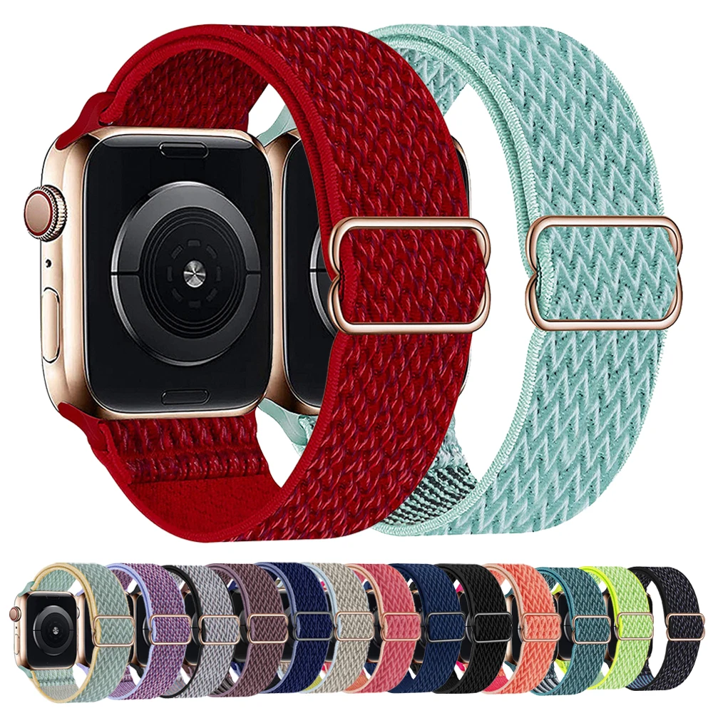 스트레치 솔로 루프 나일론 스트랩 애플 시계 시리즈 42mm 44mm 38MM 40MM 41MM 45MM iWatch 7 6 5/4/3/2/1 탄성 밴드