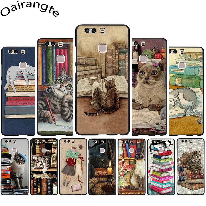 Cats and library tree soft silicone phone cover for Huawei P8 P9 Lite Mini P10 P20 P30 Lite Pro P Smart Z Plus