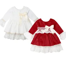 Рождественский Детские платья для маленьких девочек кружевное платье принцессы Тюлевая пачка для вечеринки вечернее платье; платья с бантами