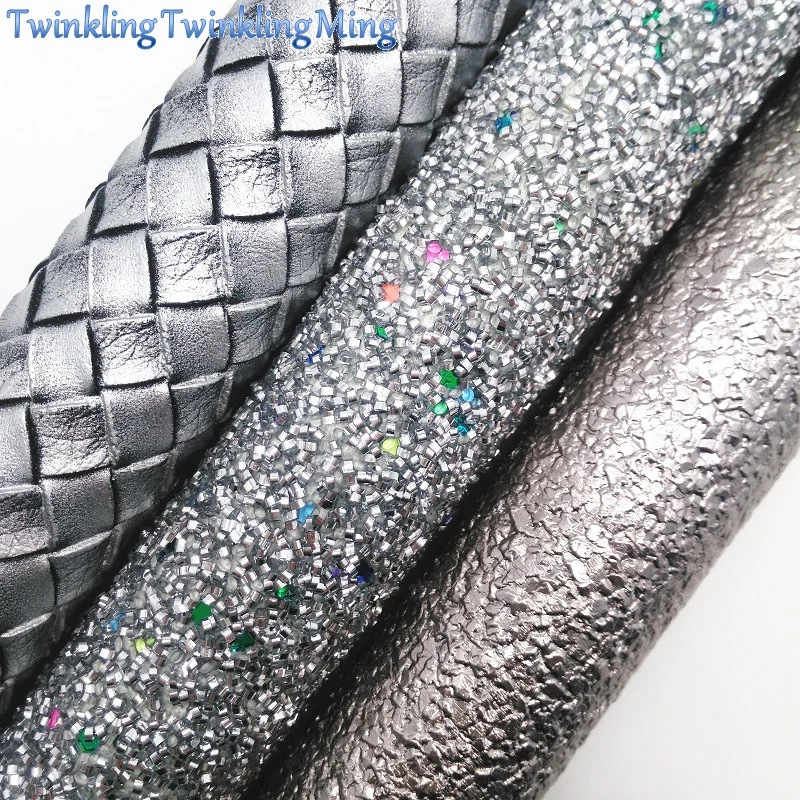 

GREY Glitter Fabirc, Weaving Faux Leather Fabric, Synthetic Leather Fabric Sheets For Bow A4 8"x11"Twinkling Ming XM424