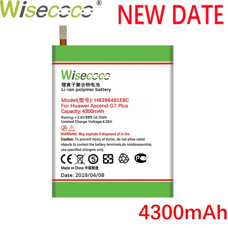 

Wisecoco 4300mAh HB396481EBC Battery For Huawei Honor 5X For Huawei G7 Plus/ G8 /G8X Phone Latest Production+Tracking Number