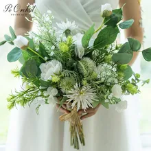PEORCHID белого и зеленого цвета букет невесты Ramos de Novia искусственный букет искусственное свадебное украшение с цветами для подружки невесты