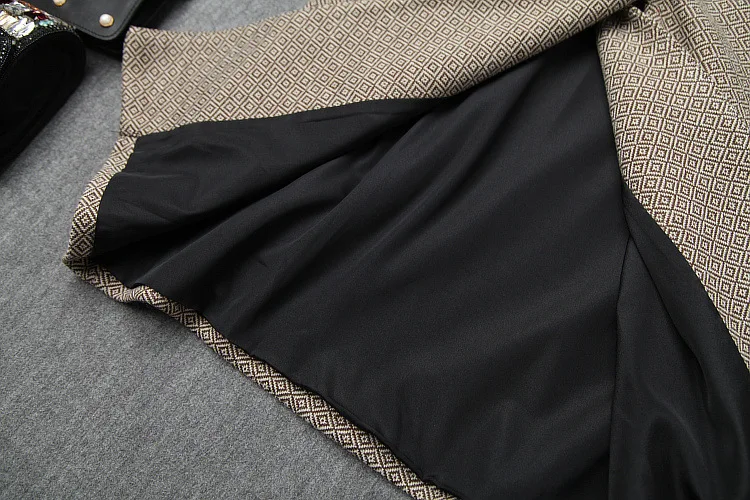 Women autumn winter vest dress suit sleeveless elegant woolen dresses gray+ black turtleneck pullover two piece set office