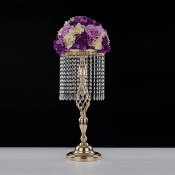 

Creative Acrylic Flower Stand Crystal Flowers Column Wedding Centerpieces Accessories Props Gold Plated Metal Floral Road Guide