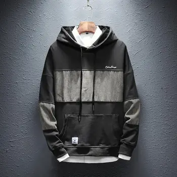 

Men's Stitching Color Hoodie Spring and Autumn Long Sleeve Large Size Loose Casual Sweatshirt Fashion Pullover