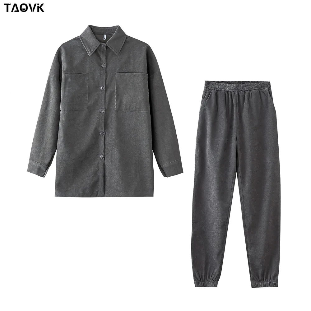 track suit set TAOVK Women's tracksuit corduroy  Pinstripe Single-breasted pocket Tops and pants women suits sexy pant suit Suits & Blazers