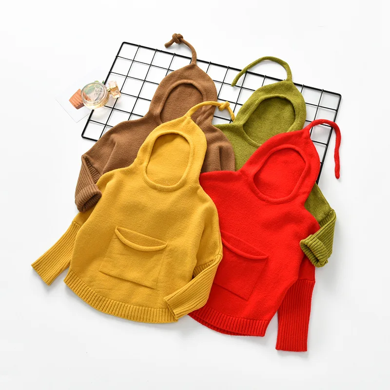 

2019 Autumn and winter new style boys and Girls Knitted cardigan cotton threaded cap jacket baby simple sweater knitted sweater