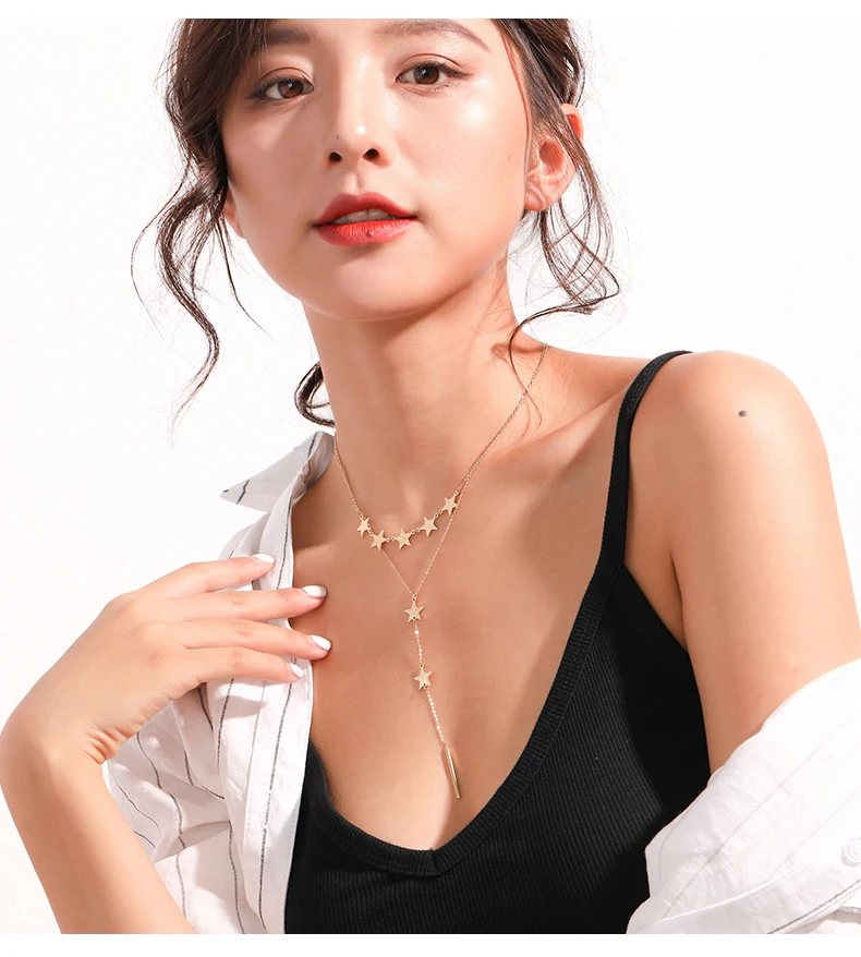 New Multilayer Long Pendant Stainless Steel Endant Women Gold Silver Color Beads Moon Star Horn Crescent Chain Choker Necklaces - Image 6