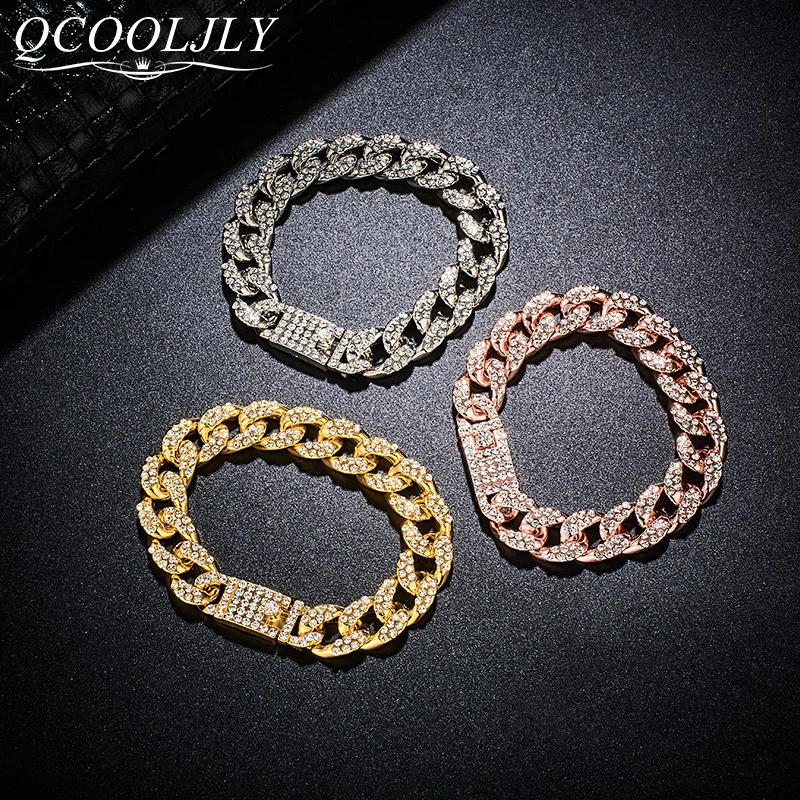 QCOOLJLY модный мужской браслет из золота, серебра, покрытый стразами мужской браслет уличные мужские ювелирные изделия
