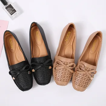 

2019 New Flat Bottom Shallow Casual Shoes Korean Version Of The Wild Hollow Soft Bottom Lazy Women's Bean Beans Shoes