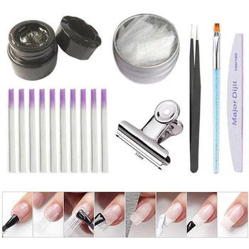 

16pcs/Set Fiberglass Nails Extension Kit Professional Salon Manicure Tool Set W/ Nail Form Clip Tweezers Nail Brush Nails Art