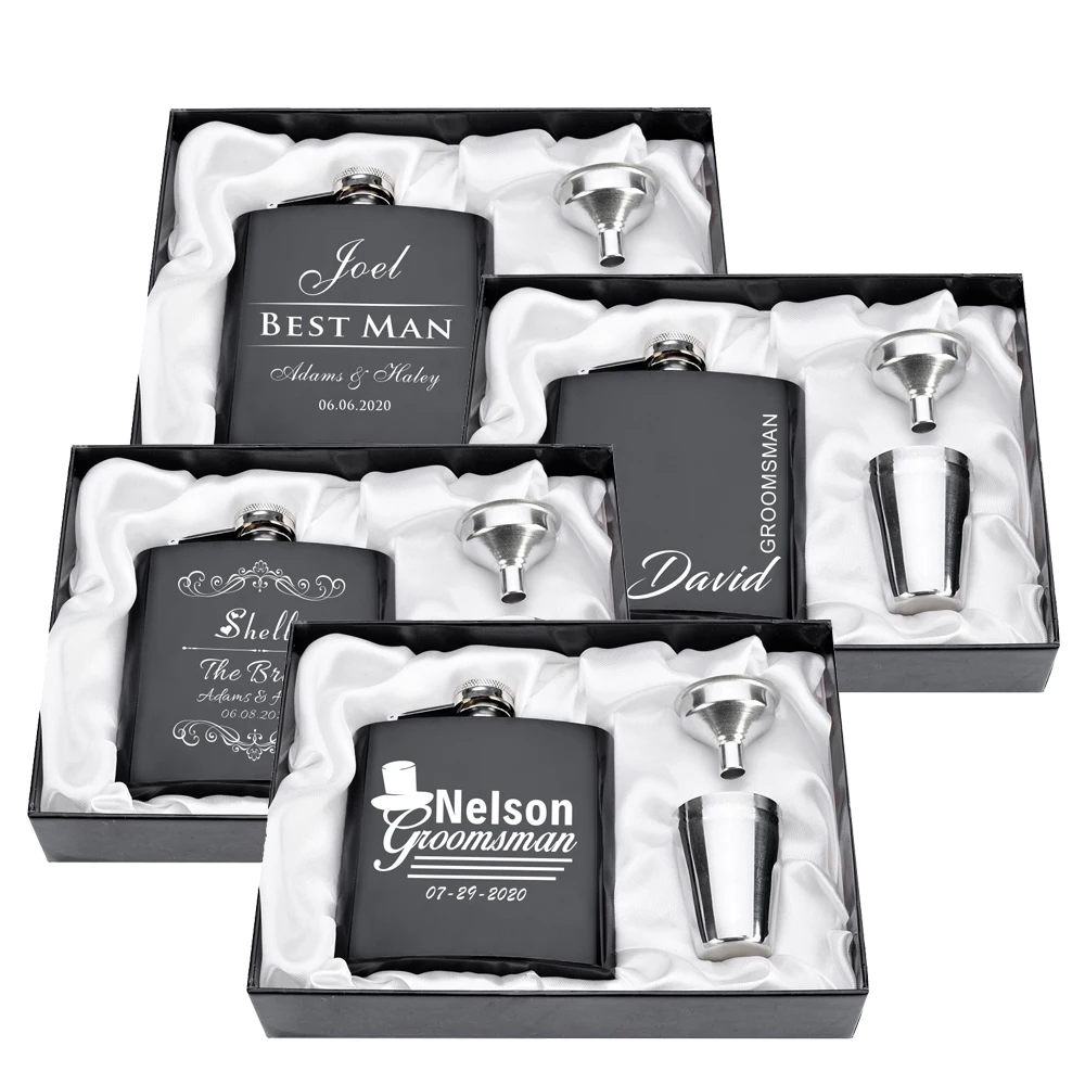 Personalized Flask 6oz Hip Flask Stainless Steel Engrave Best Man Groom gift White box packing Wedding