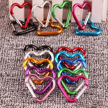 

50PCS Clibing Carabiner Aluminum Alloy Heart Type Carabiner Spring Snap Clip Hooks Keychain Climbing Camping Portable Keychain