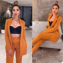 Exy laranja mulher ternos blazer calça feito sob encomenda 2 peças senhora ternos de escritório conjunto casual moda streetwear