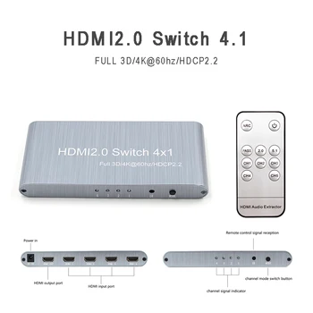 

4Kx2K HDMI Switcher HDMI 2.0 Switch 4 Input 1 Output HDMI Standard Video Splitter Switcher Hub with Remote Control