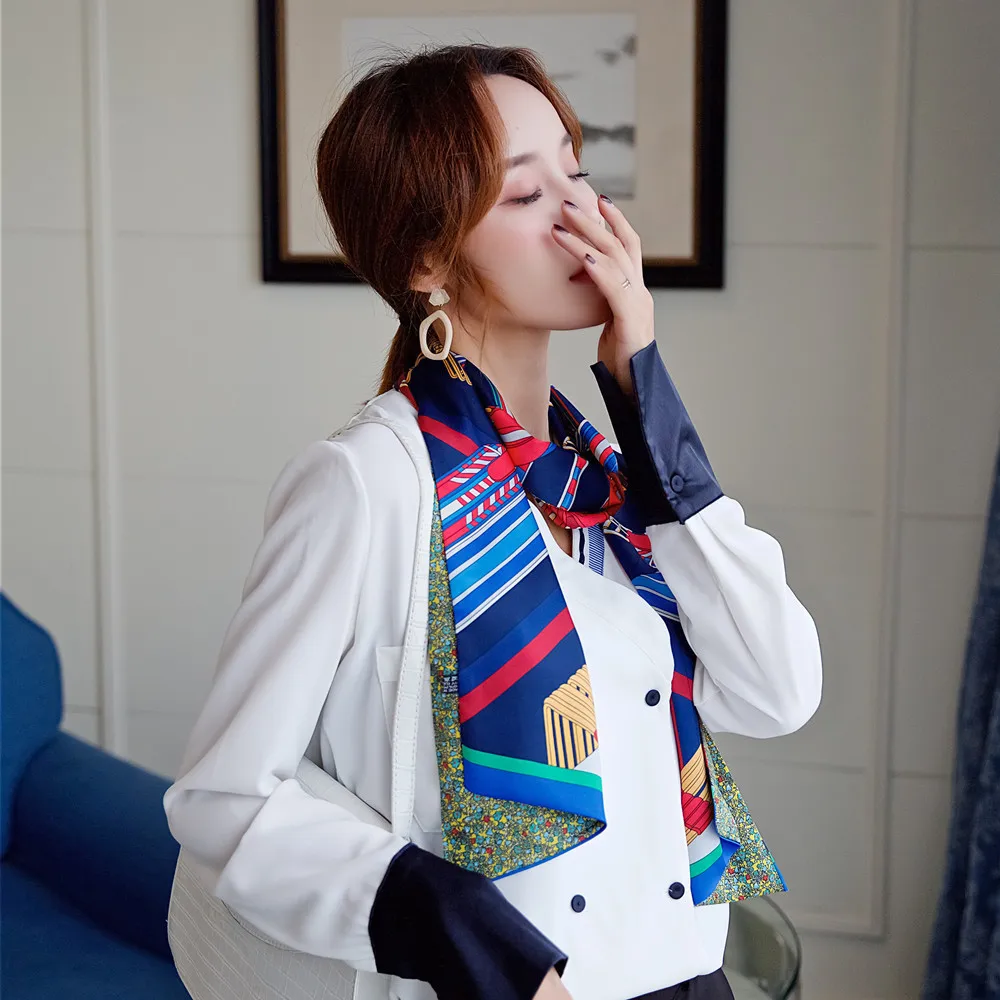 Brand New Design Double-deck Twill Belt Chain Women Scarf Neckerchief Silk Scarves For Ladies Head Scarf Handkerchief