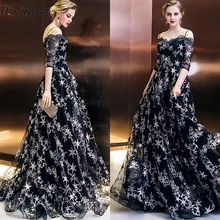 Это Yiiya вечерние платья, вырез лодочкой, рукав до локтя, принт со звездами, длина до пола, платья, модное элегантное торжественное платье, облегающее LX993