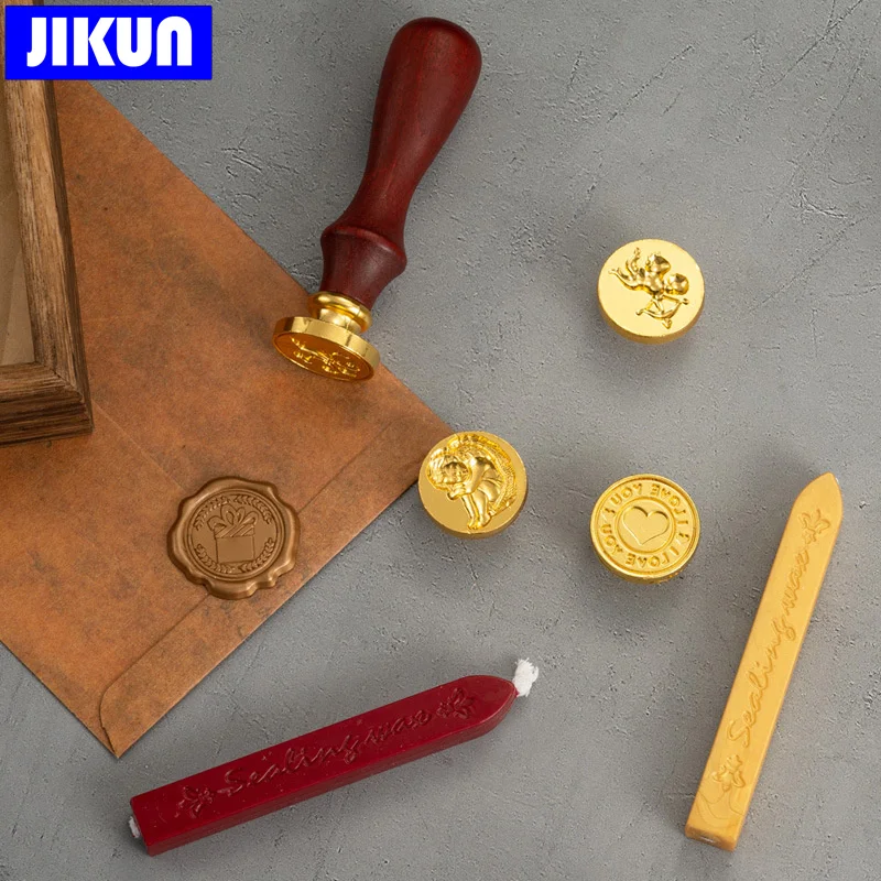 Gold-plated Brass Head Retro Retro Wax Seal Stamps Wooden Handle ealing Wax  Spoon Wax Bead Sticks DIY Envelope Wax Seal Stamp