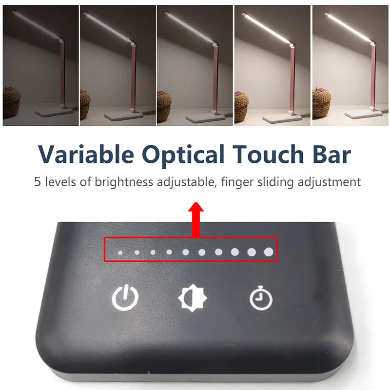 Светодиодный светильник для защиты глаз, складной сенсорный переключатель, 3/5 уровень затемнения, USB настольная лампа для чтения, Беспроводная зарядка для мобильного заряда