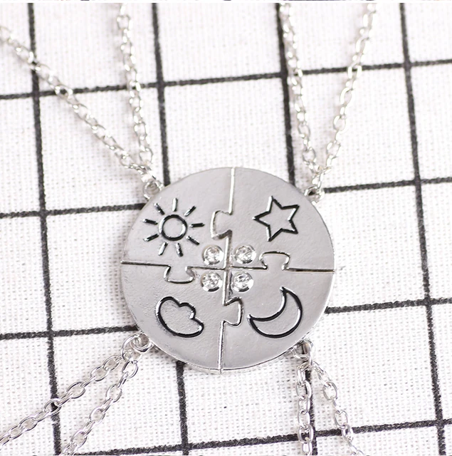 PWFE 8-Piece Best Friend Necklace Key Chain Set Sun Moon Cloud and