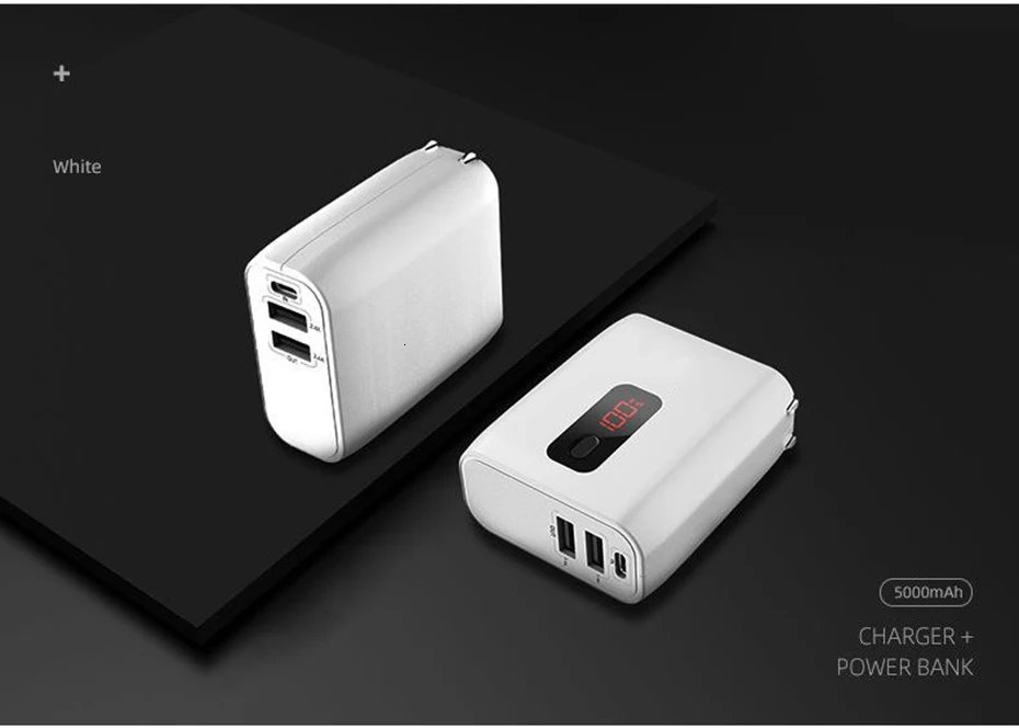 Vogek Складная заглушка 2 в 1 USB зарядное устройство power Bank для iPhone samsung Tablet Dual USB светодиодный внешний аккумулятор