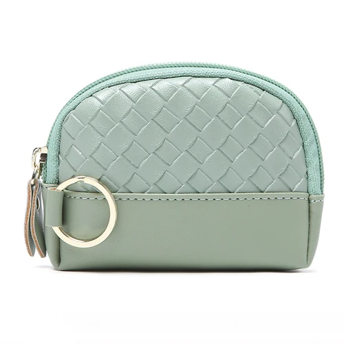 JANE'S LEATHER Brand Fashion Knit Women Coin Purse New Small Mini Change Wallet Cards Cash Bag Key Ring For Girl Teenager - Цвет: green